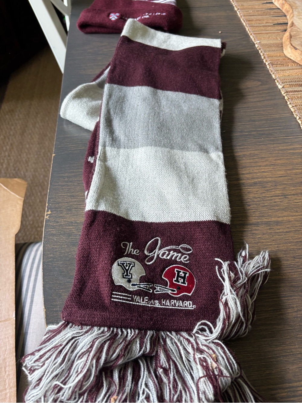 Yale vs Harvard Maroon & Gray Striped Scarf - The Game
